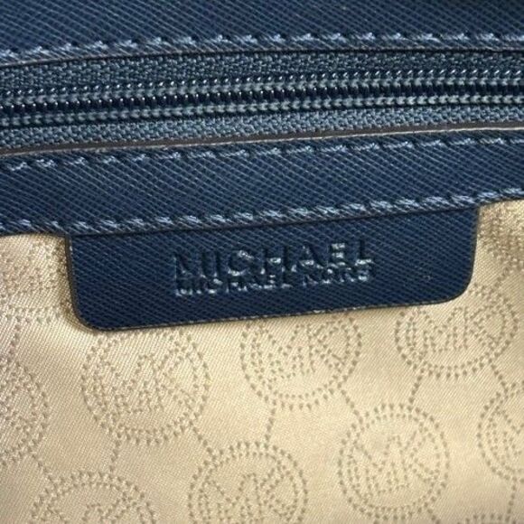 Michael Kors Selma Saffiano Leather Satchel Shoulder Bag Tricolor Navy White Tan - Picture 9 of 16